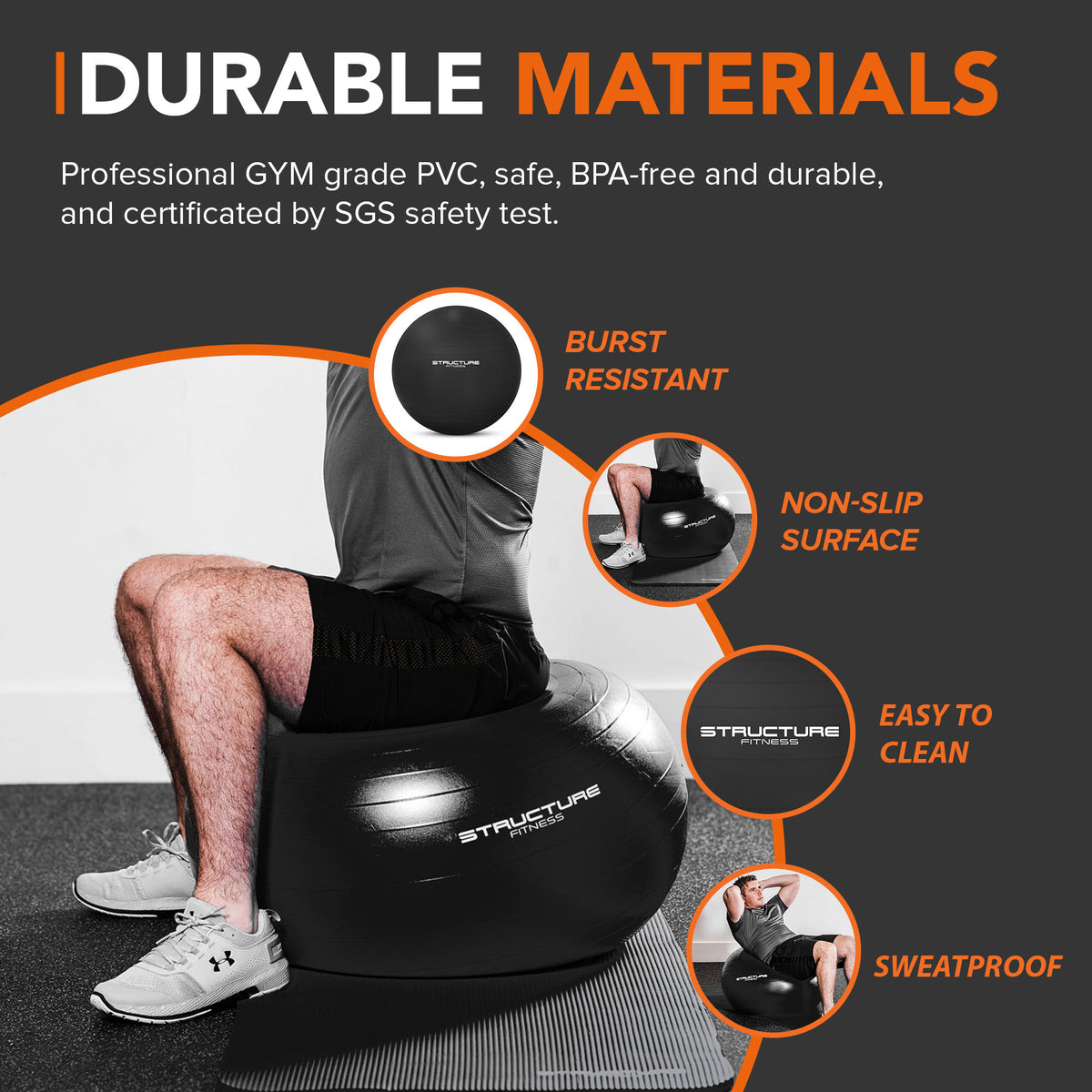 Structure Fitness Anti Burst Yoga Exercise Gym Ball With Hand Pump