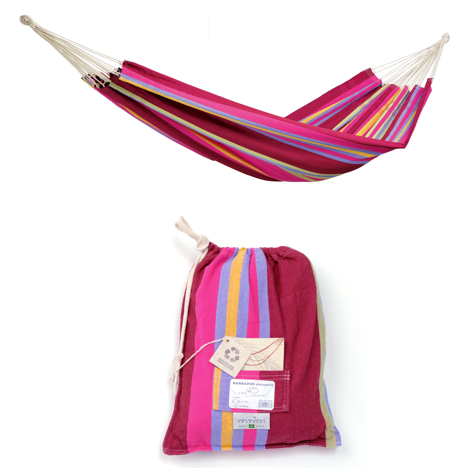 Barbados Natura Double Cotton Traditional Garden Hammock With Bag