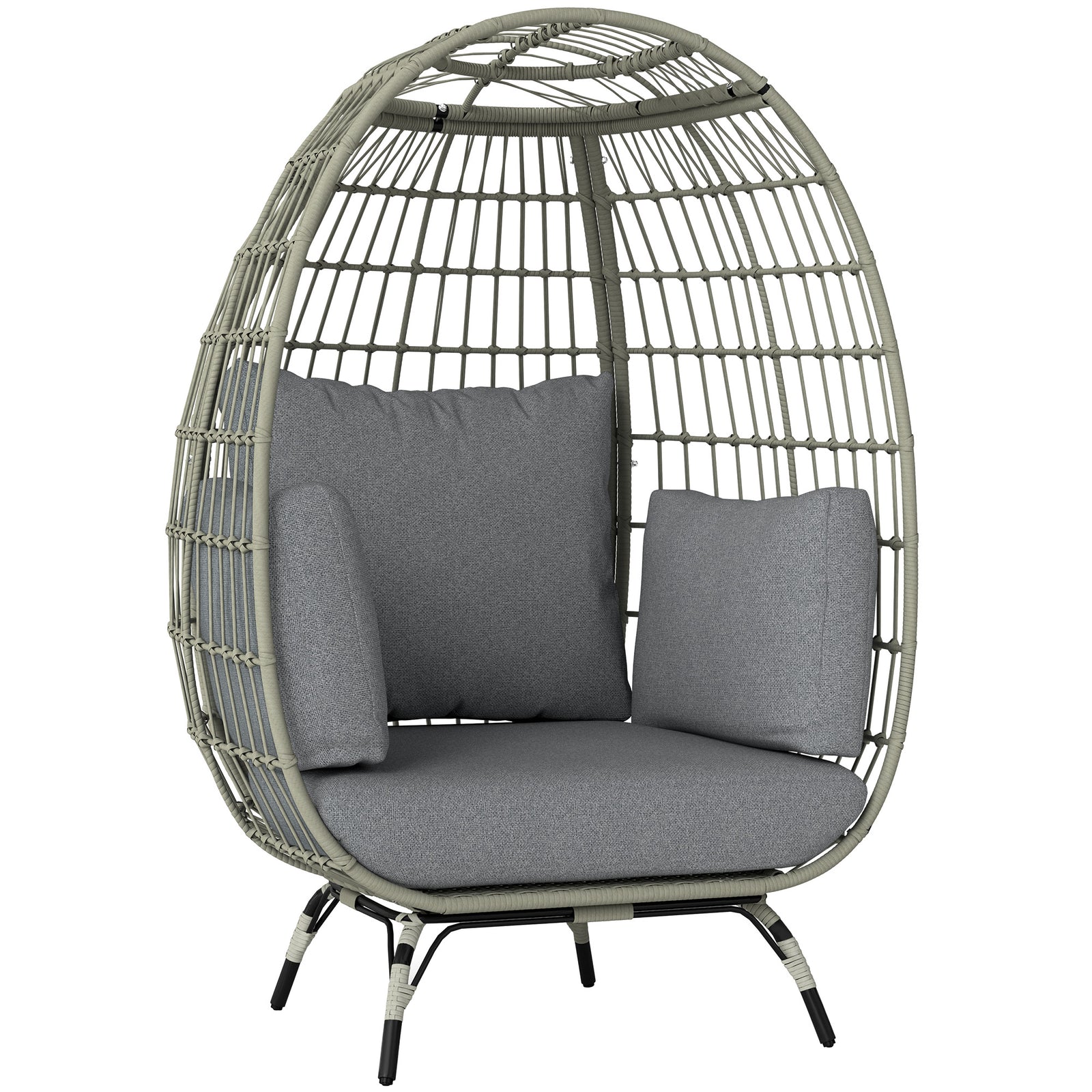 Pe Rattan Egg Chair W/ Padded Cushions For Garden