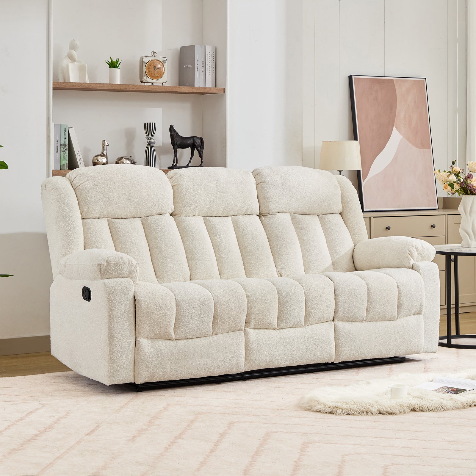 Lovell 3 Seat Manual Recliner Sofa With Central Console | Cream