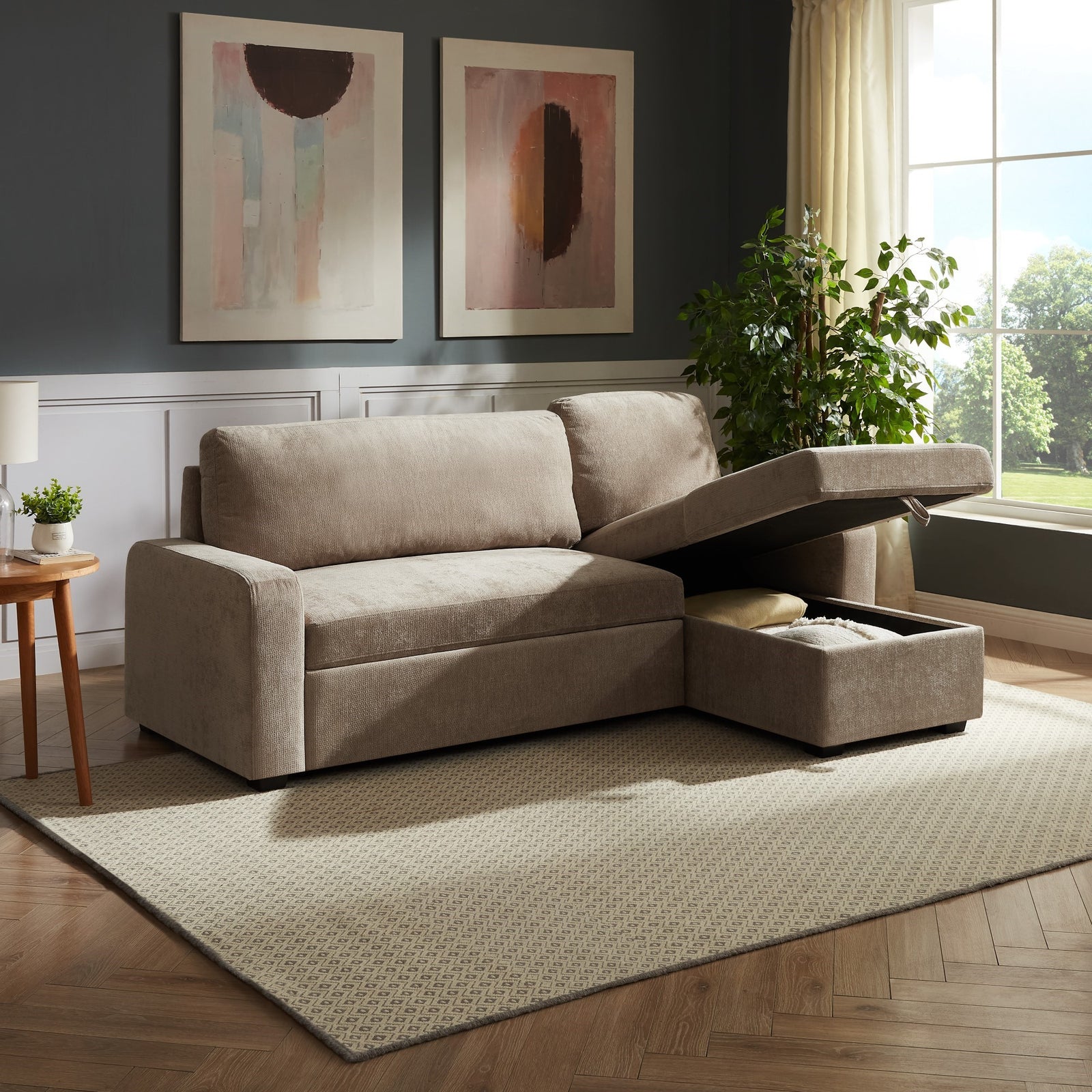 Coeburn Reversible Corner Sofabed With Storage | Light Brown