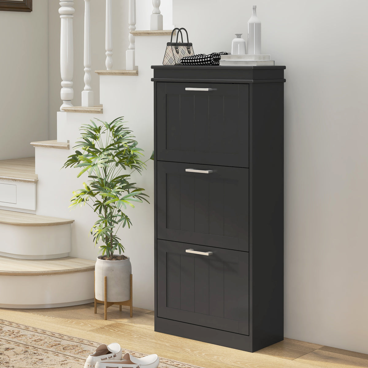 HOMCOM Slim Shoe Storage Cabinet With 3 Flip Drawers For Entryway
