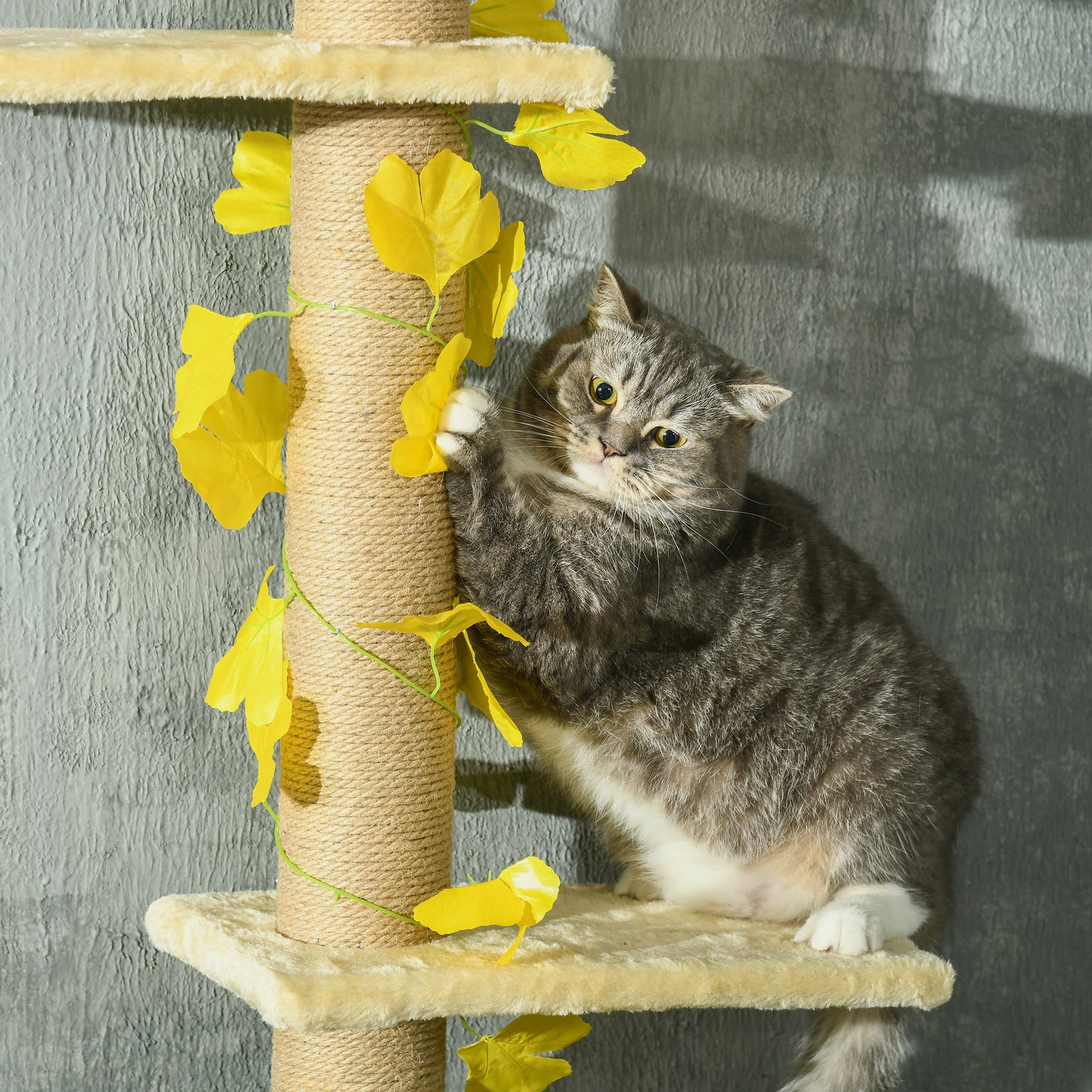 242cm Adjustable Floor-to-ceiling Cat Tower W/ Anti-slip Kit | Yellow