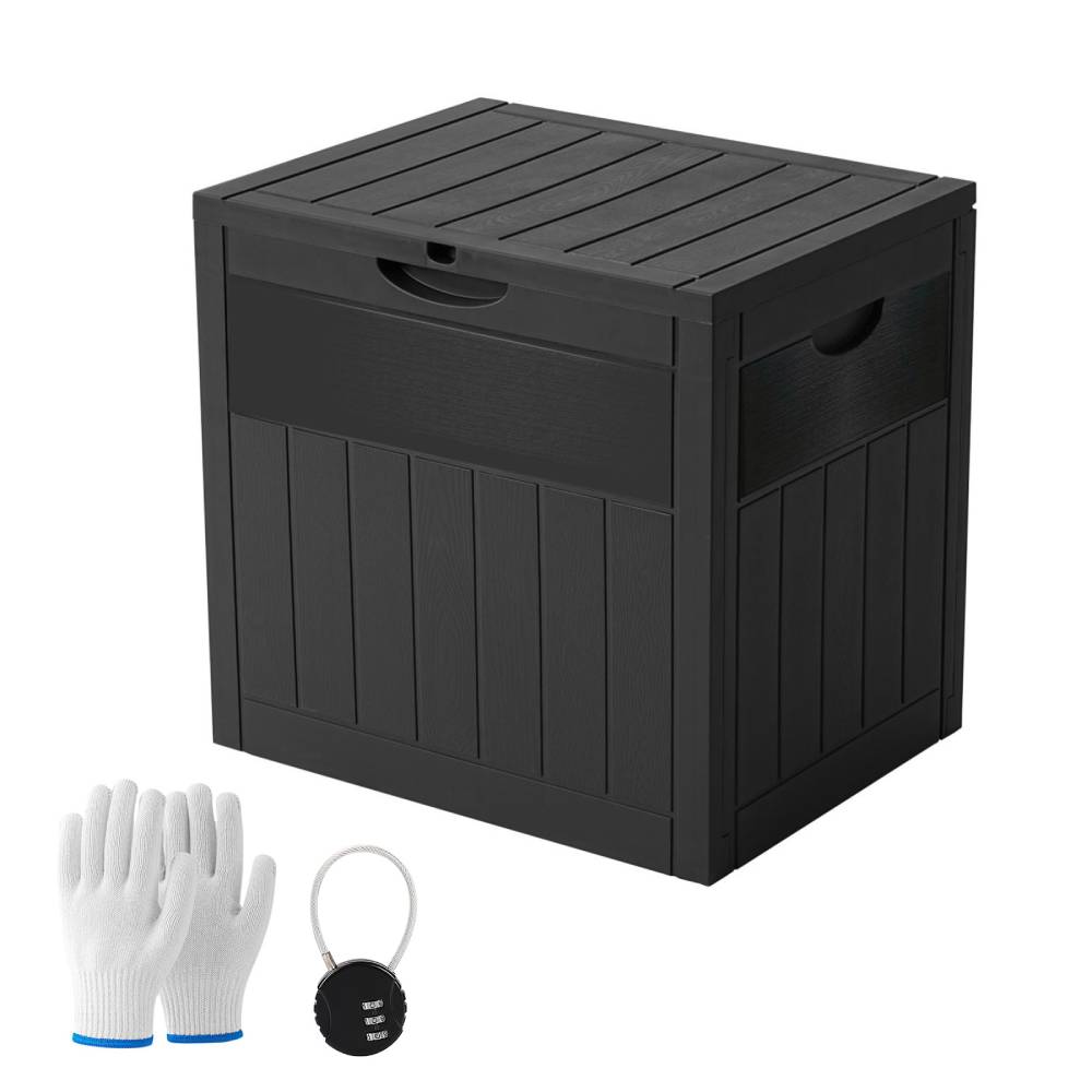 126l Waterproof Plastic Storage Box With Padlock – Lockable Wood-grain Outdoor & Indoor Container | Black