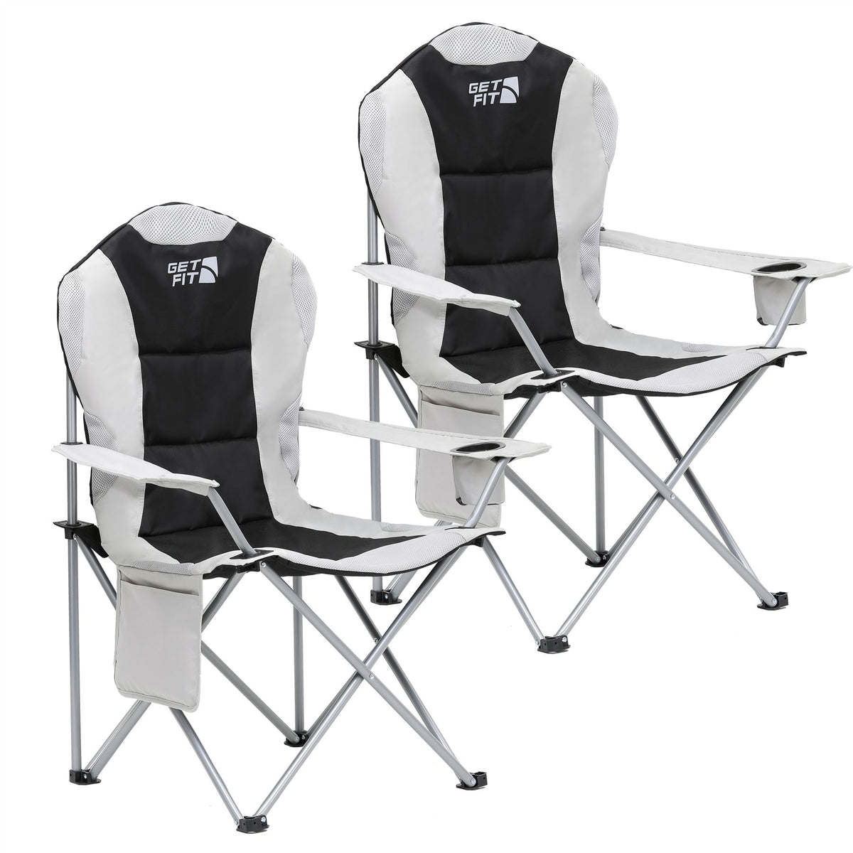 Premium Camping Chair - Thick Padded Folding Chair For Adults With Magazine Pocket, Cup Holder & Carry Bag - Lightweight 3kg - Heavy Duty Foldable Picnic Chair | Set of 2