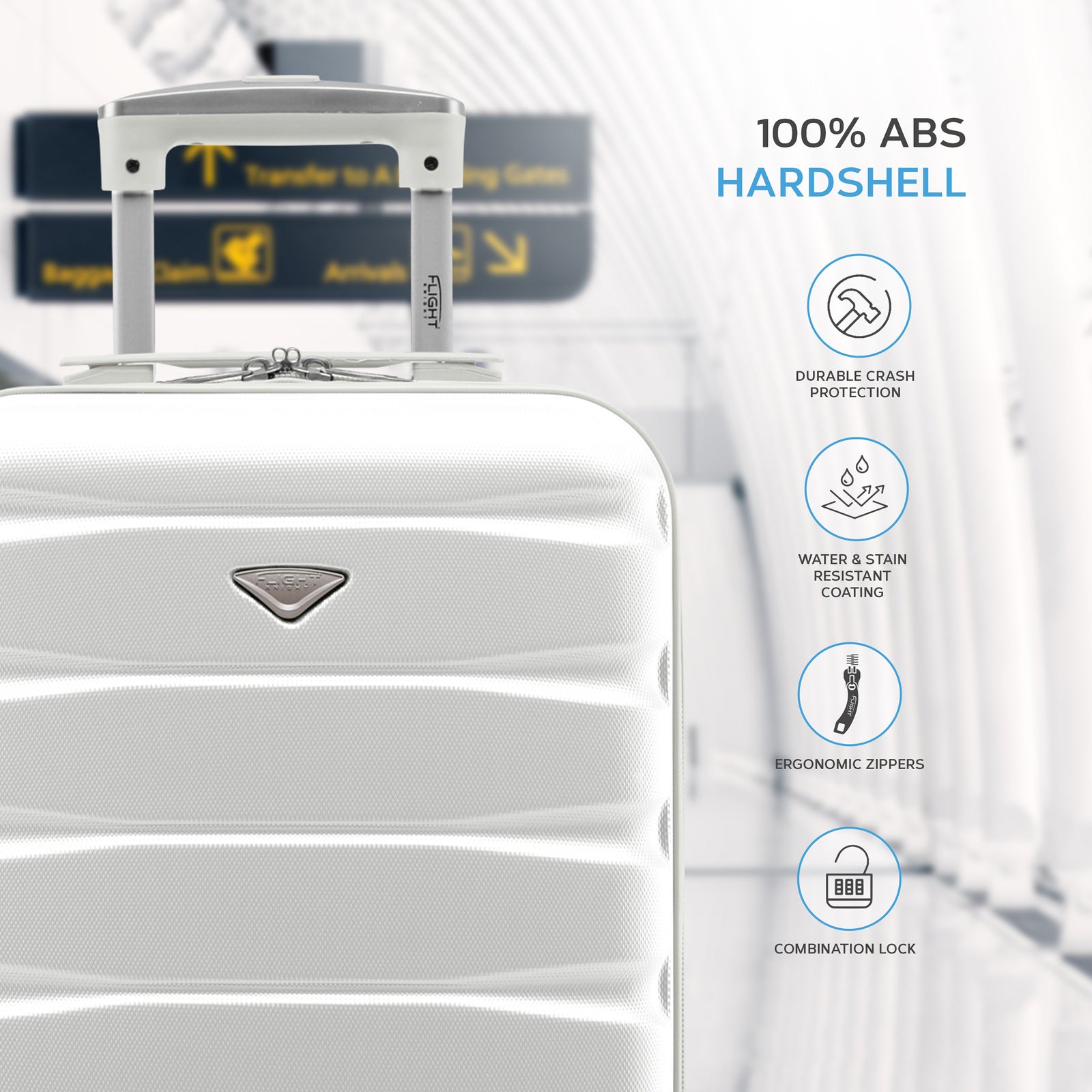 55x35x20cm Cabin Carry On Suitcase Hard Shell Overhead Luggage 100+ Airlines Approved | Cabin | White