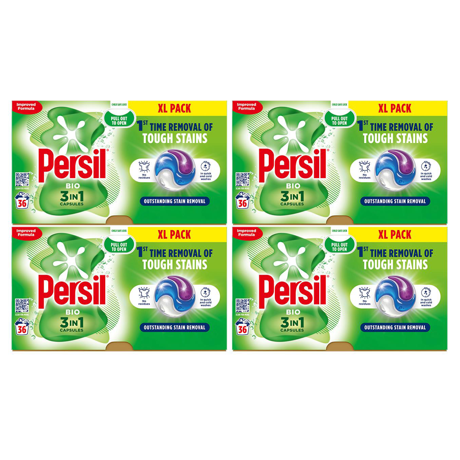 Xl 3in1 Washing Capsules Bio Stain Removal W/ Lasting Freshness 36w | Set of 4