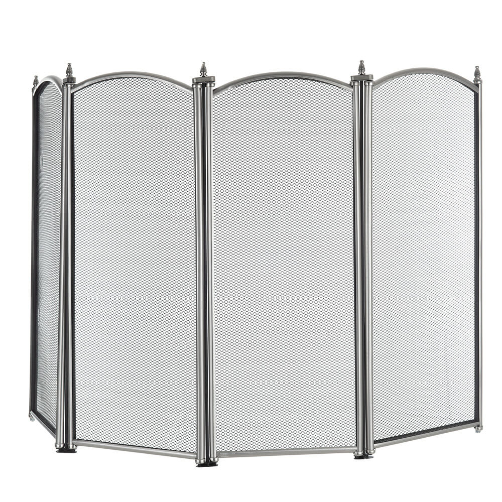 Livivo Freestanding 4 Panel Fireplace Screen Nickel Mesh Fire Spark Protector