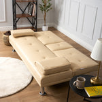 Faux Leather Click Clack Sofa Bed - 2 Seater | Beige