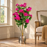 Artificial 100cm Realistic Artificial Azalea Pink Flowers Potted Plant With Silver Metal Planter