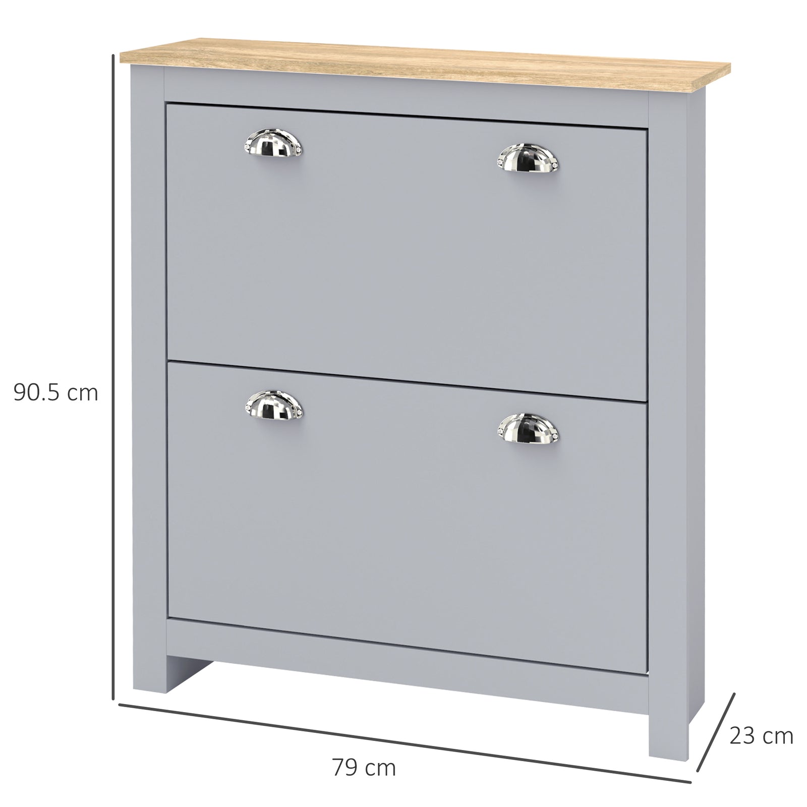 2 Drawer Shoe Cabinet, Flip Doors | Grey