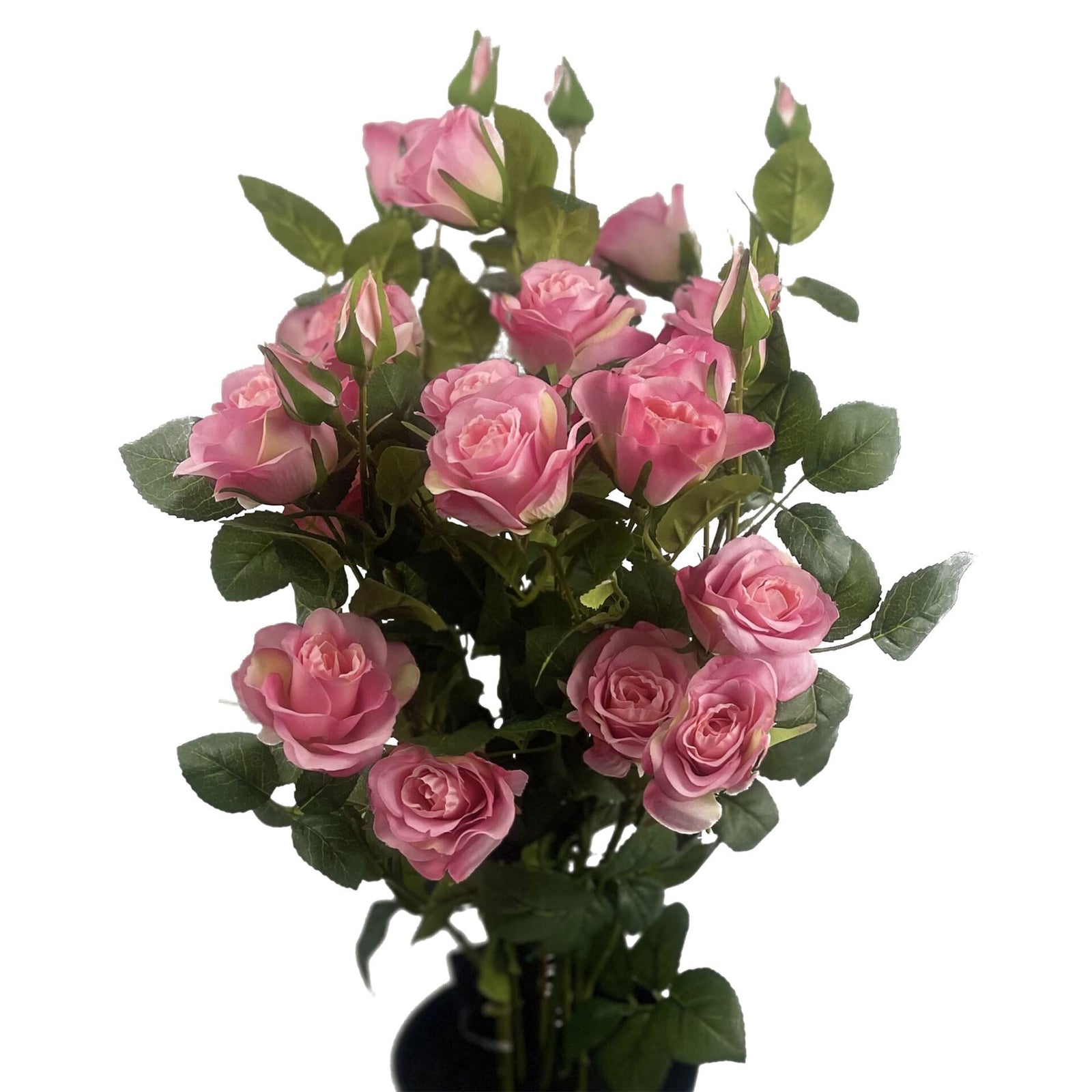 60cm Artificial Rose Bush Premium Pink Silk Flowers And Leaves