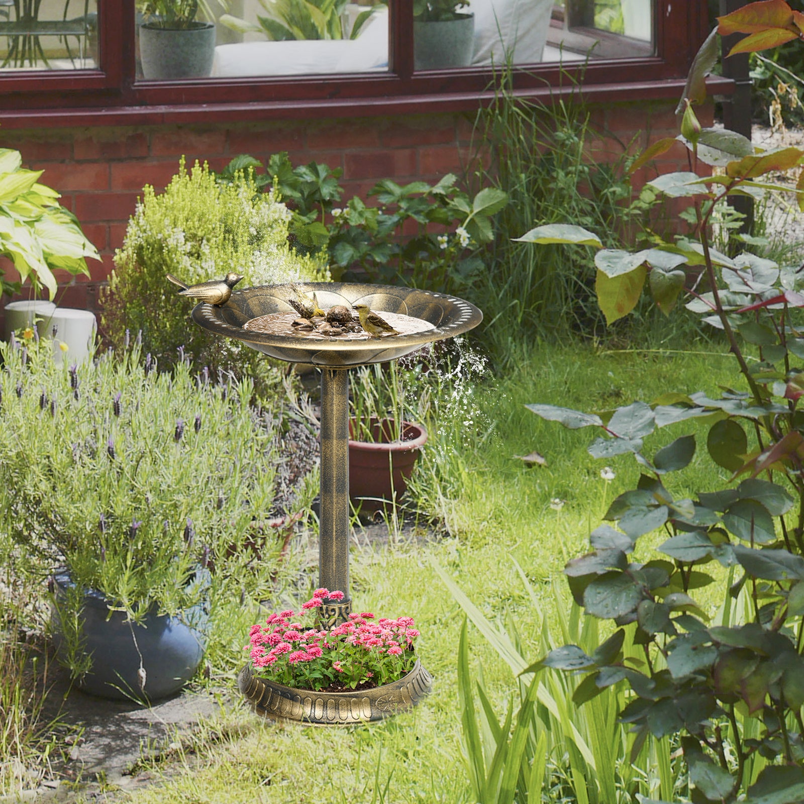 72cm Tall Bird Bath W/ Bird Decoration For Garden