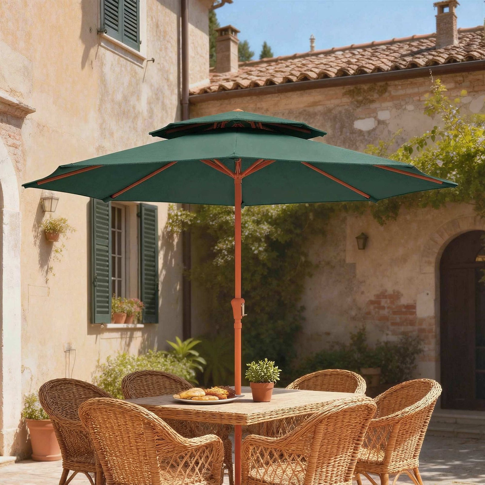 2.7 M Garden Parasol With Double Top | Green