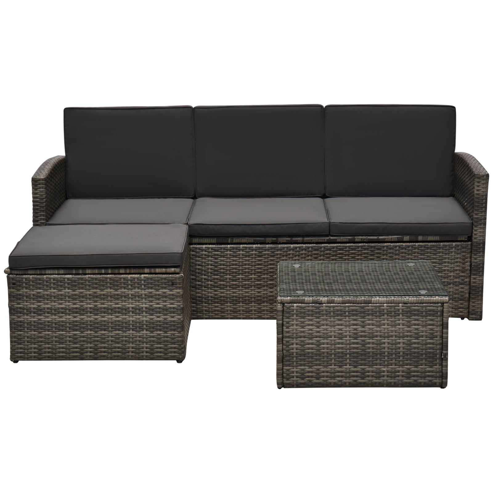 Outsunny 3 Pcs Outdoor Pe Rattan Corner Sofa Set With Thick Cushions