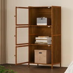 Versatile 3-tier Storage Cabinet With Transparent Doors,bamboo & Mdf Freestanding Organizer For Small Spaces