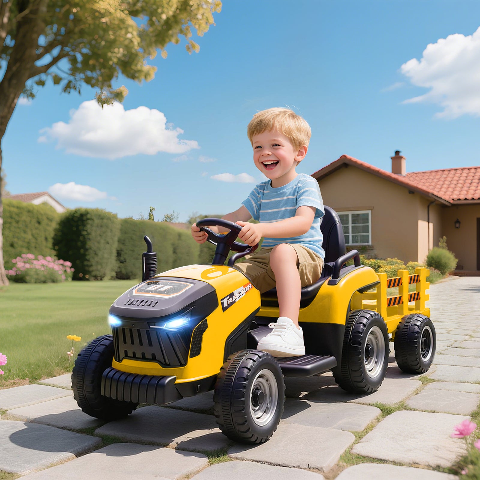 Ride On Tractor And Trailer, 12v Electric Ride On Tractor | Yellow