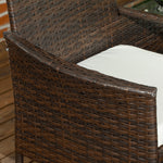 Rattan Garden Bench W/ Glass Table, Wicker Chair, Cushions | Brown
