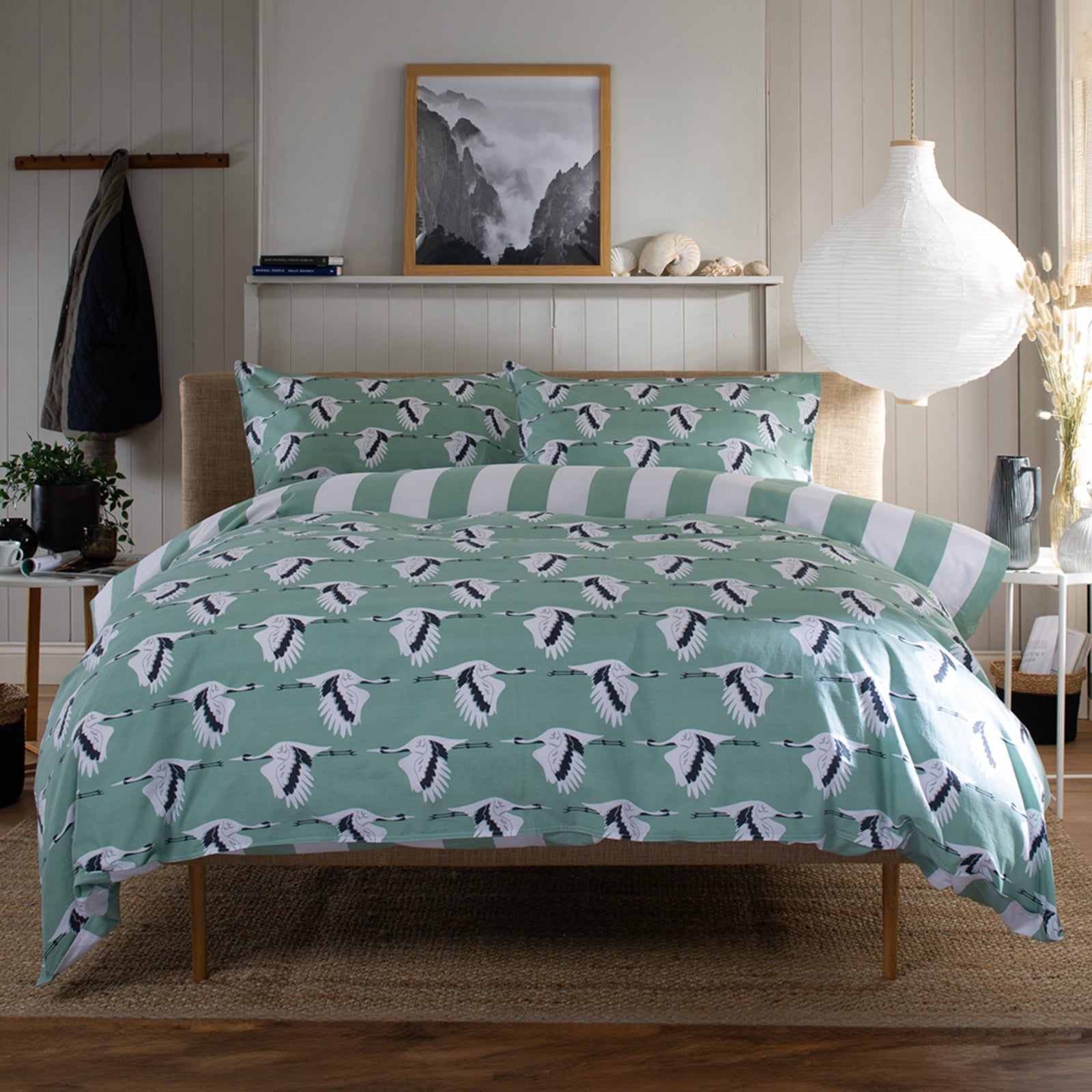 Sedge Printed Soft Cotton Duvet Cover Set With Piped Edges | King | Green
