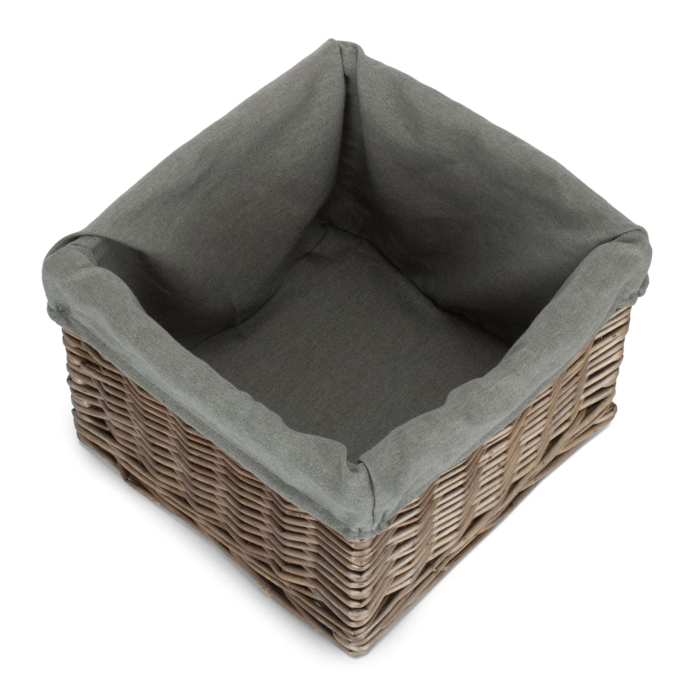 Square Antique Wash Grey Lined Storage Basket | Set of 2 | Gray