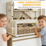 3 Tier Wooden Hamster Cage With Hut, Wheel, Ramps, 100 X 50 X 84 Cm | Natural
