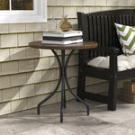 66cm Garden Table, Round Patio Table W/ Steel And Slat Top | Brown