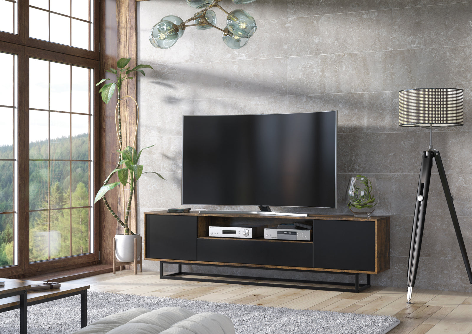 Rift Tv Unit 200cm - Oak / Rustic | Dark Brown
