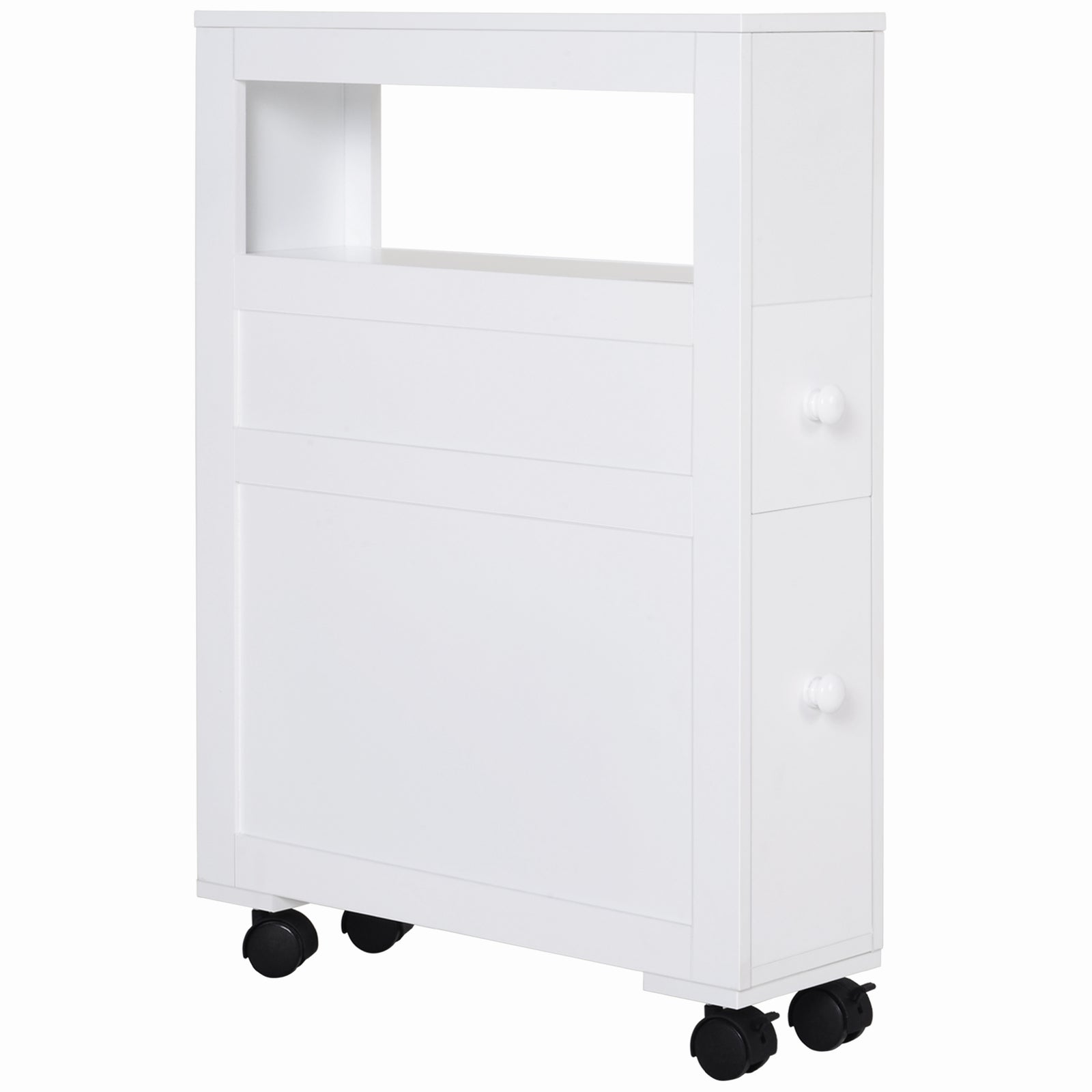 Narrow Bathroom Storage Unit 2 Drawers Open Top 4 Wheels