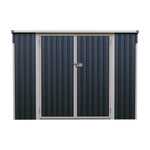 8x4 Ft Outdoor Metal Storage Shed with Pent Roof, 3 Lockable Doors & Adjustable Shelves, Weather-Resistant Garden Tool Storage House