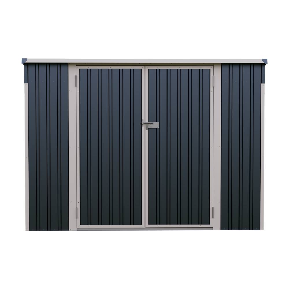 8x4 Ft Outdoor Metal Storage Shed with Pent Roof, 3 Lockable Doors & Adjustable Shelves, Weather-Resistant Garden Tool Storage House