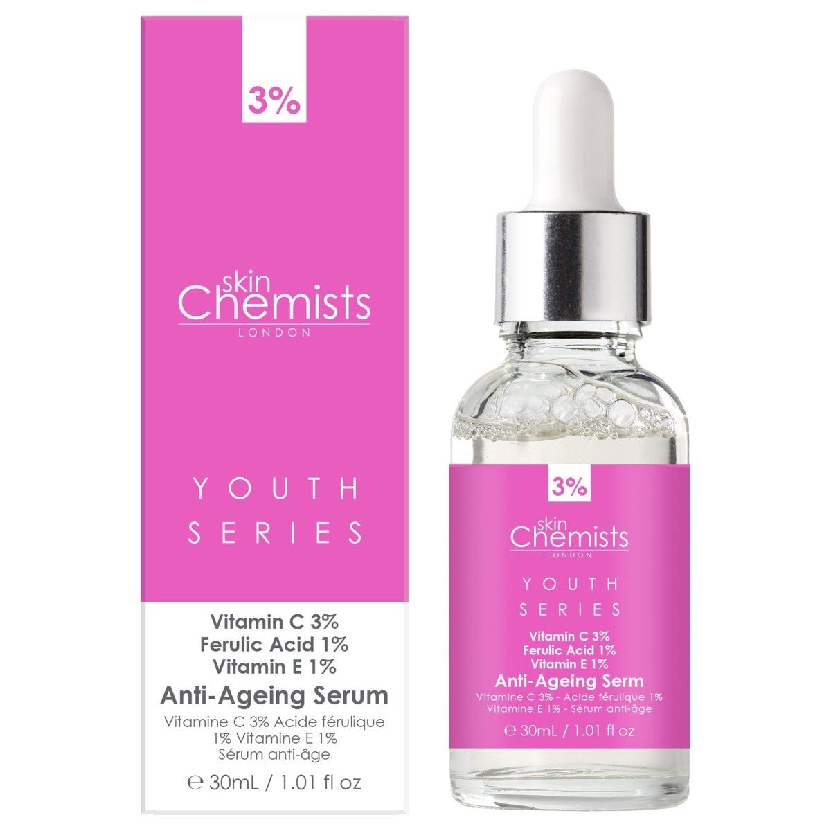 skinChemists Anti-ageing Advanced Serum Vitamin C 3%, Ferulic Acid 1%, Vitamin E 1% 30ml For Brightening And Radiance