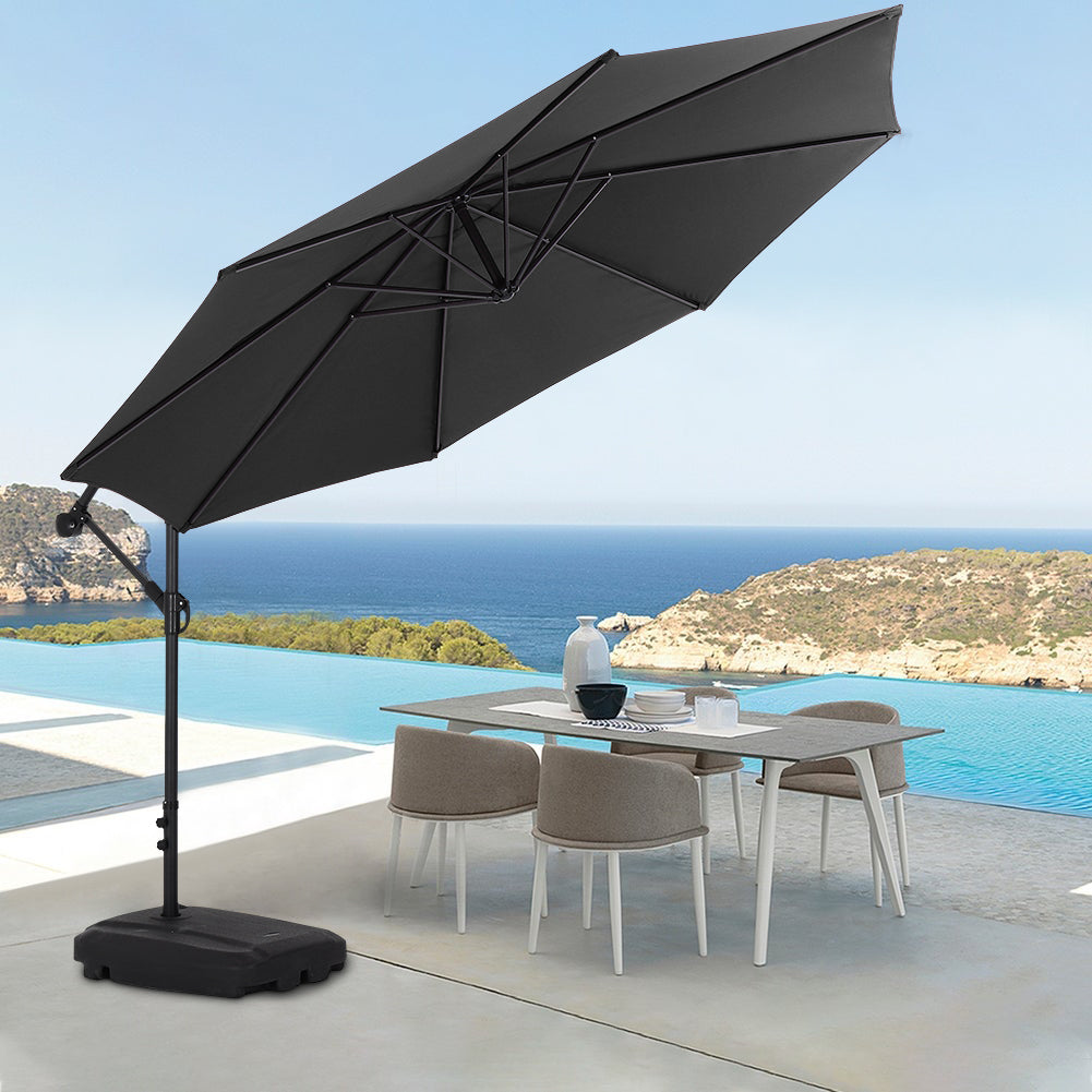 3m Banana Cantilever Patio Parasol For Outdoor Sunshade And Rain With Fillable Base On Wheels | One Size | Black