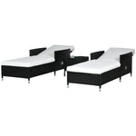 3pc Rattan Sun Lounger W/ Cushions & Table - Cream