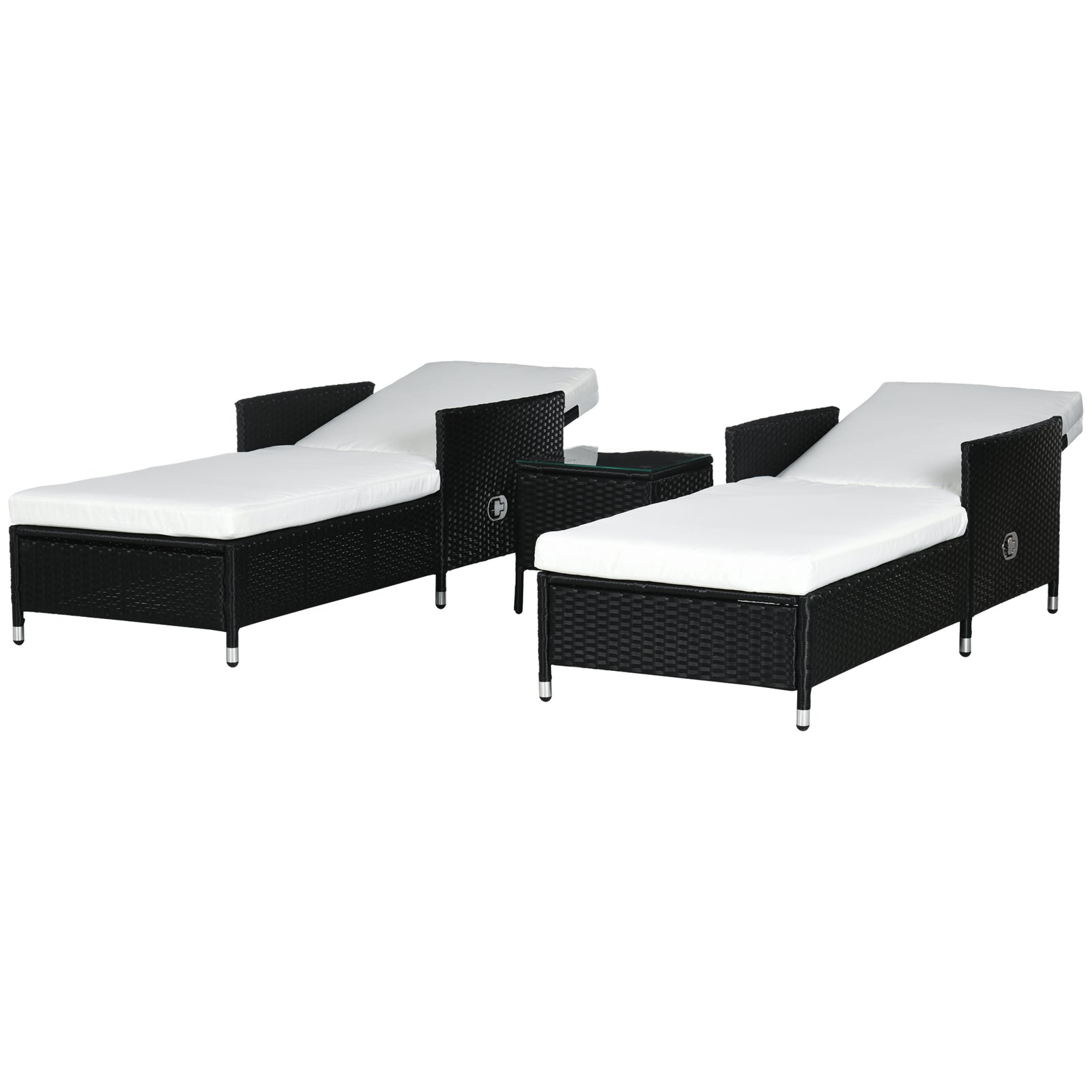 3pc Rattan Sun Lounger W/ Cushions & Table - Cream