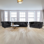 Button Tufted Faux Leather Living Room Sofa - 2 Seater | Black