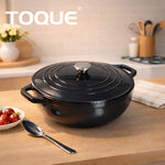 Cast Iron Enameled Dutch Oven Bread Baking Casserole Pot Self-basting Lid | Black