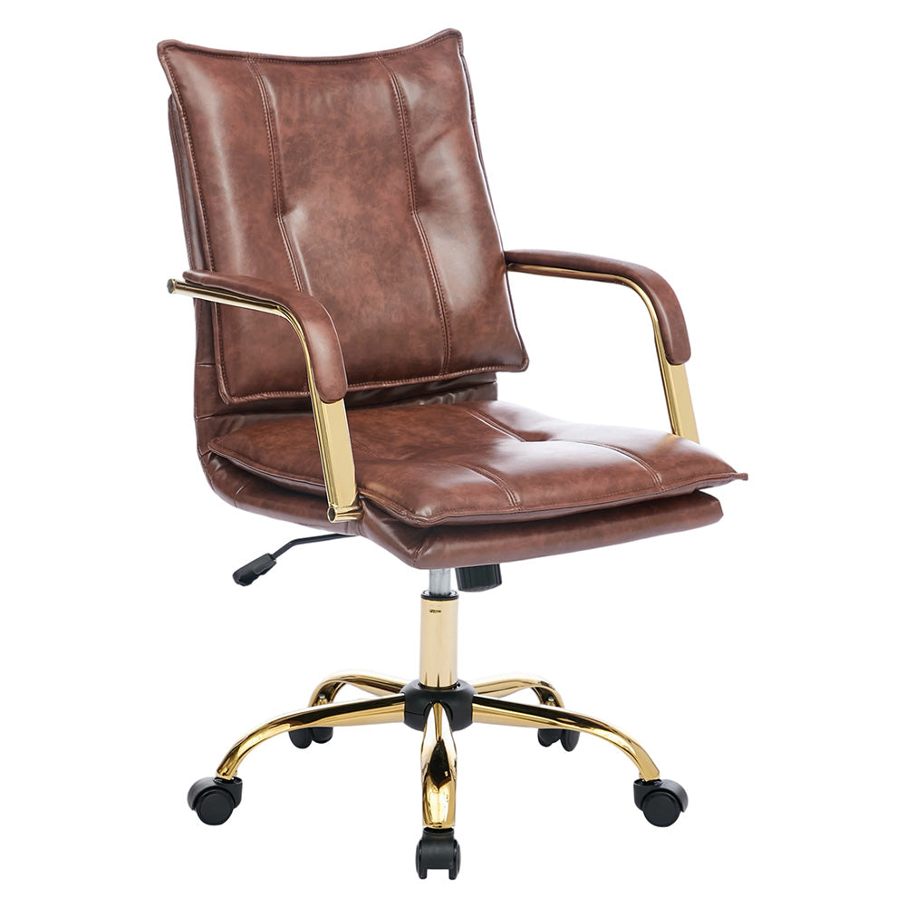Modern Pu Leather Office Chair With Armrests, Gas Lift Height Adjustment | Brown