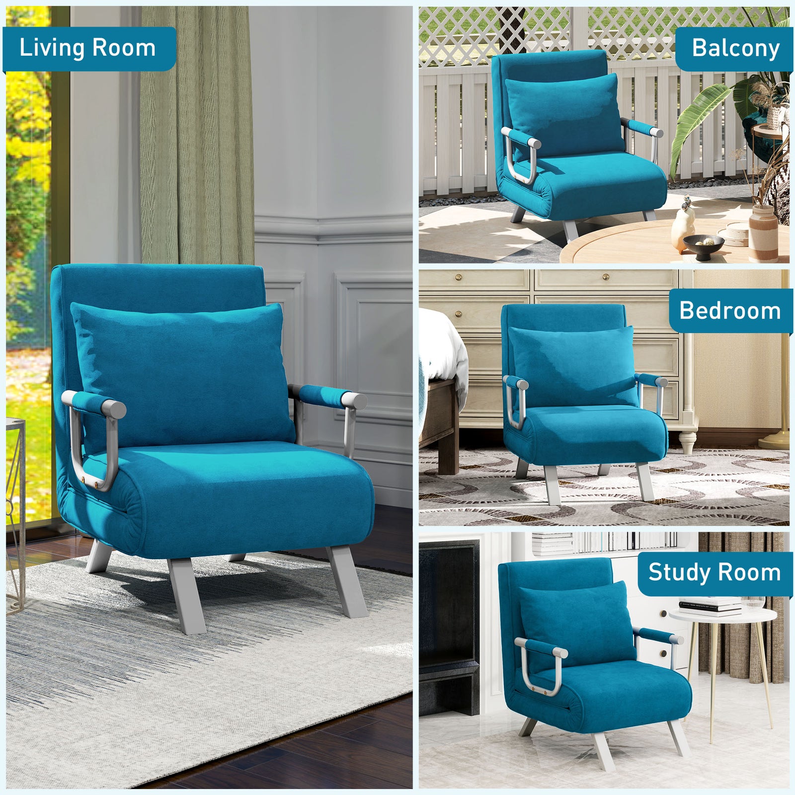 Sofa Bed Foldable Portable Armchair Sleeper With Pillow | One Size | Blue