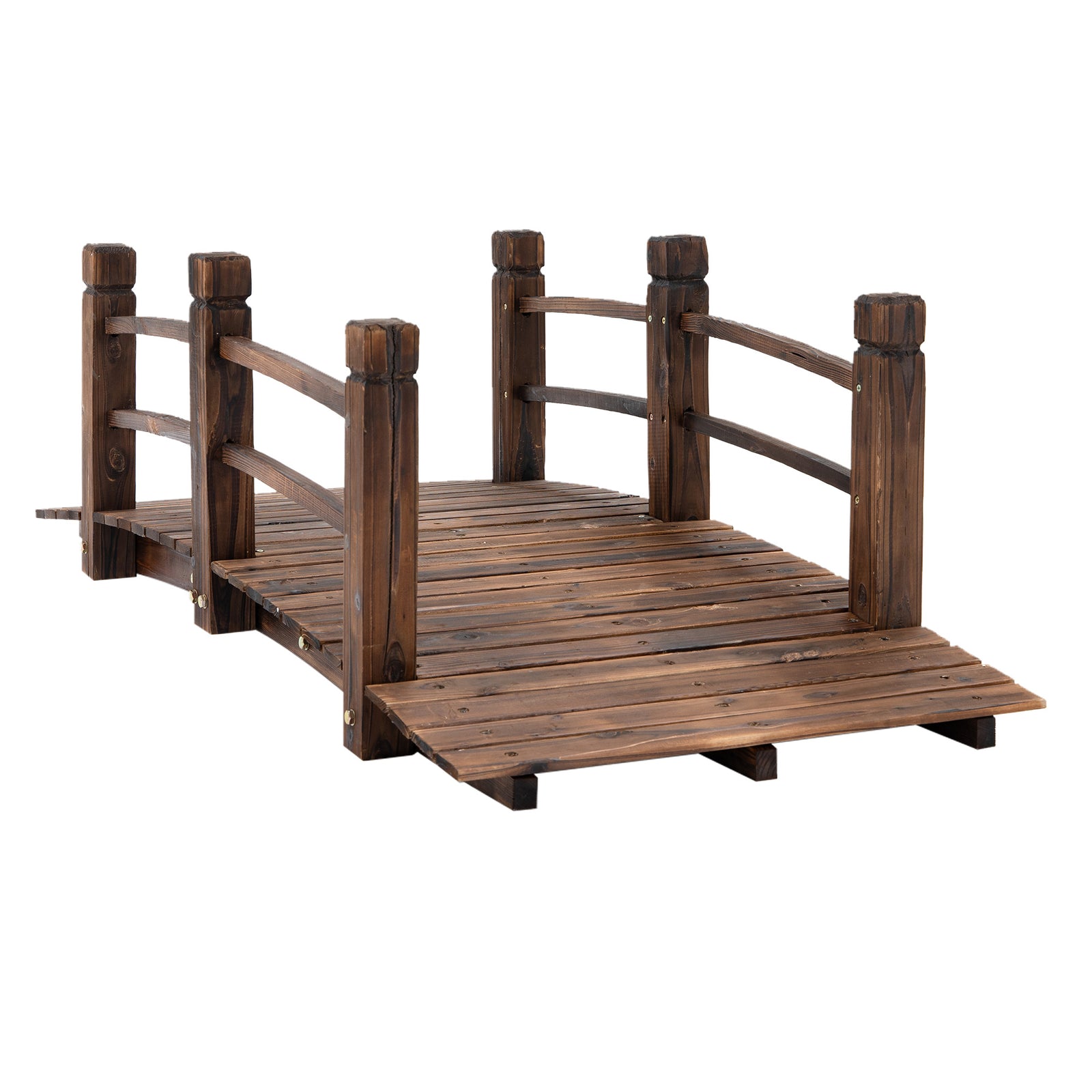 1.5m Wooden Garden Bridge With Railings, Outdoor Pond