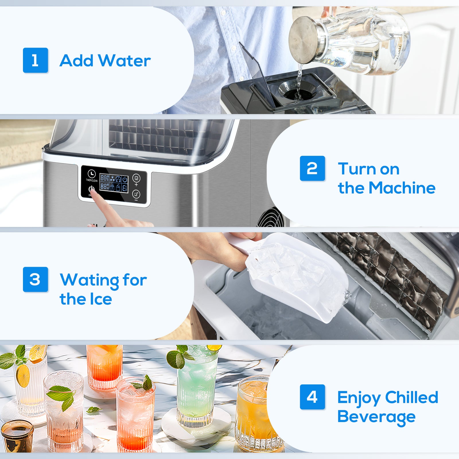 Ice Maker Machine Counter Top Ice Cube Maker 20kg In 24 Hrs | One Size | Silver