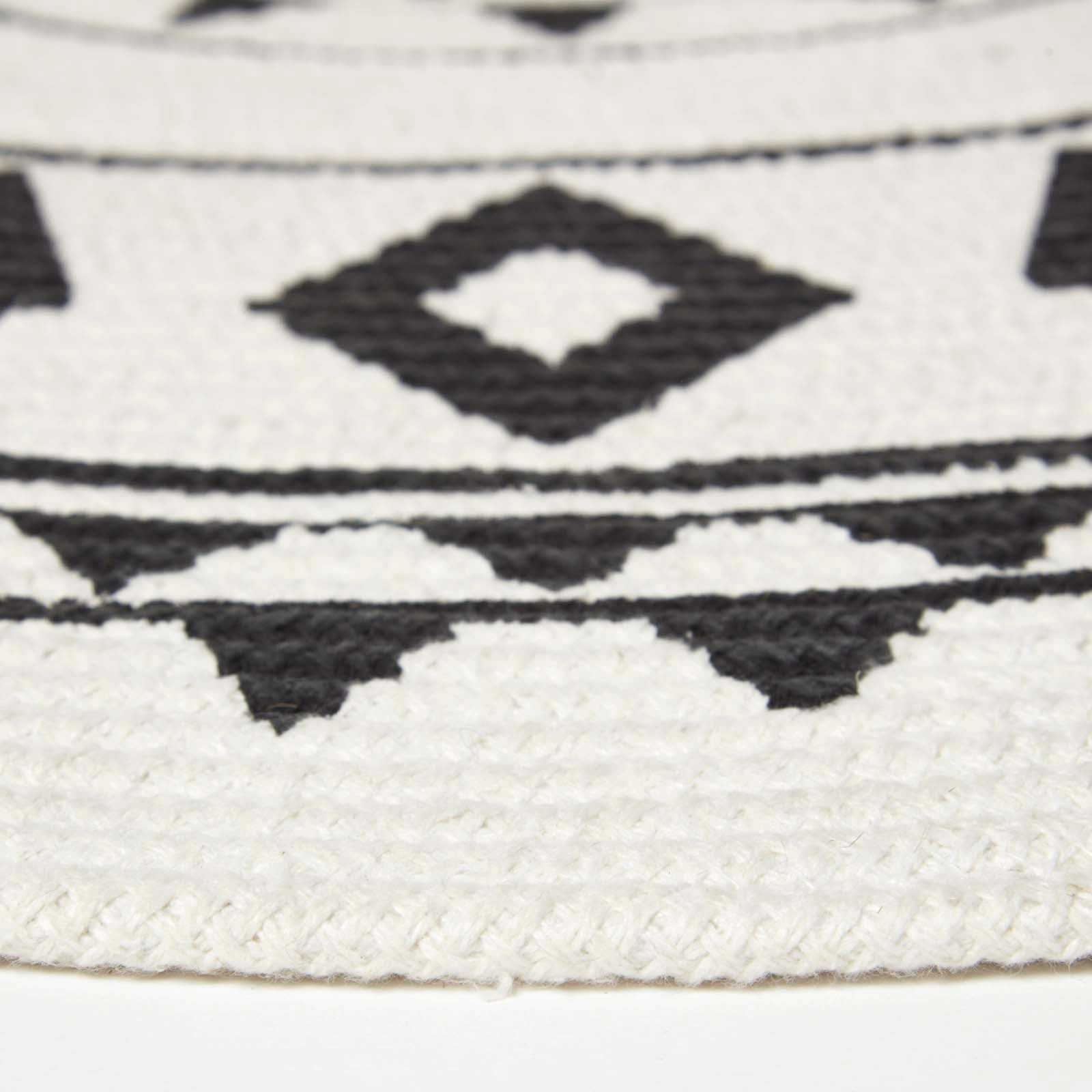 Lia White & Black Mandala Handoven Cotton Rug Round | 90cm | Black & White