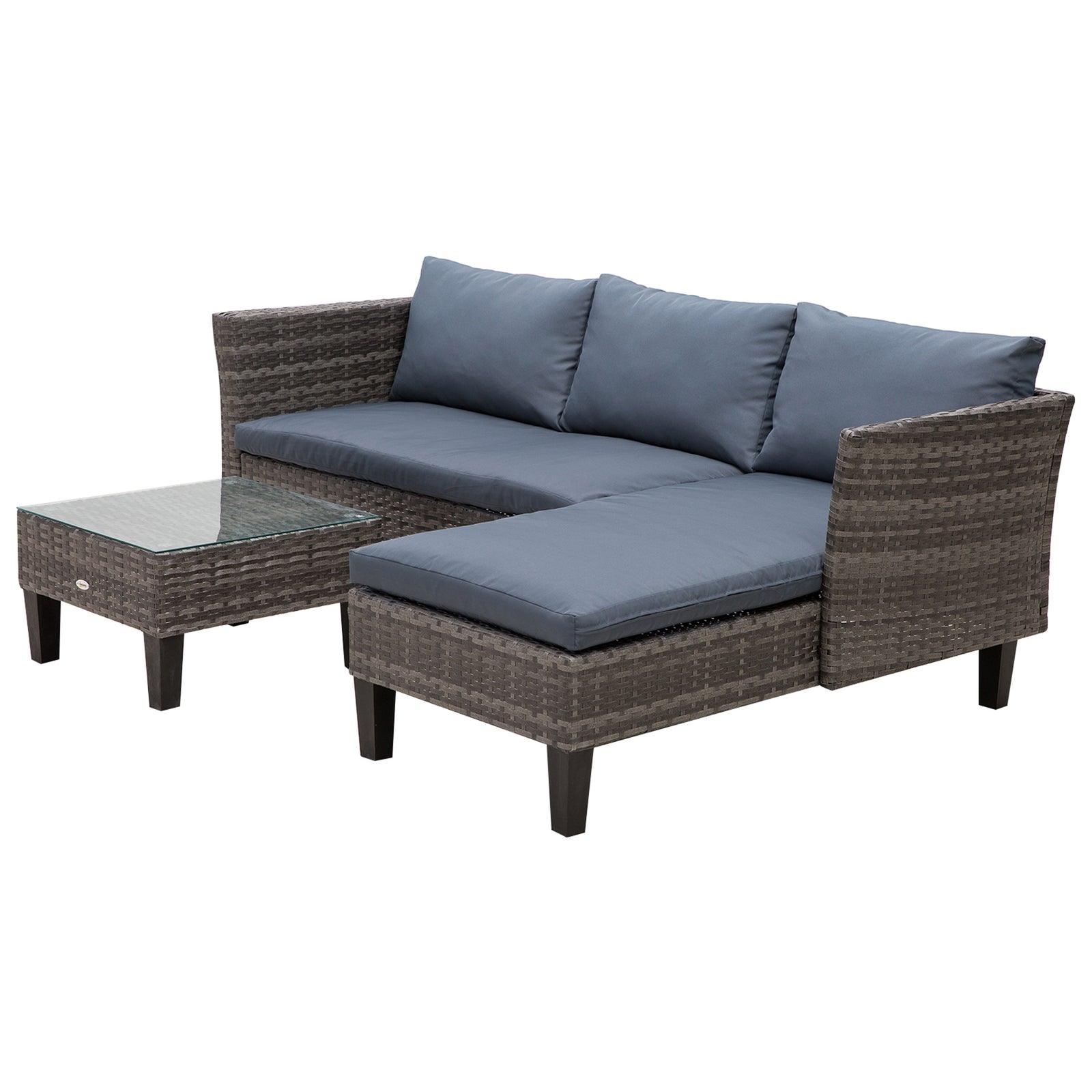 3 Pcs Garden Sofa Set Square Coffee Table Grey