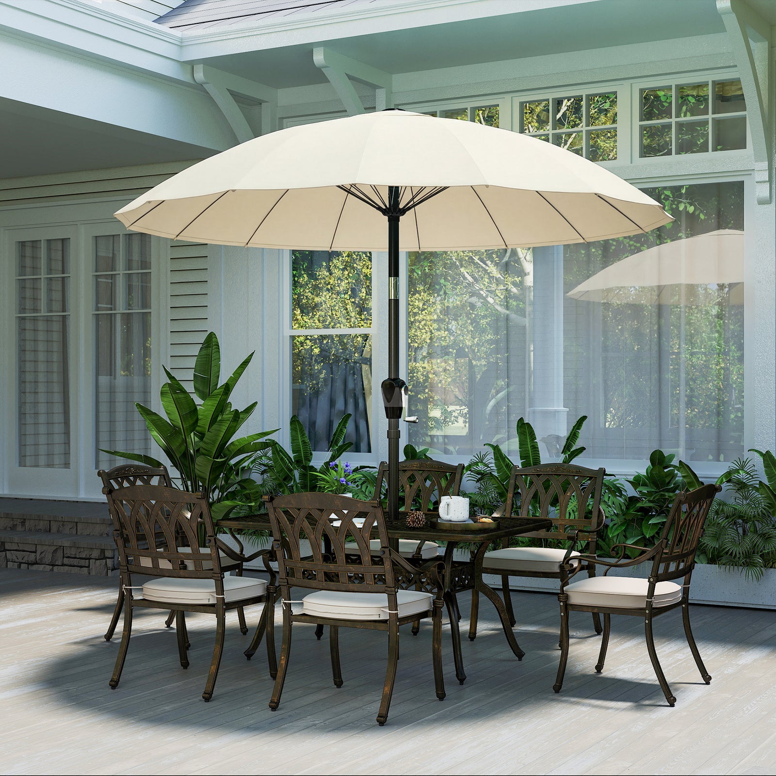 2m Shanghai Garden Parasol Umbrella, Outdoor Sun Shade | Cream