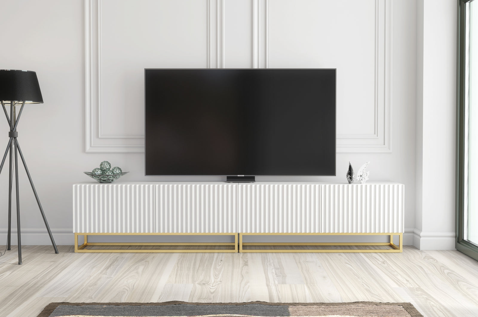 Ripple Duo Tv Unit 200cm - Fluted Design | White
