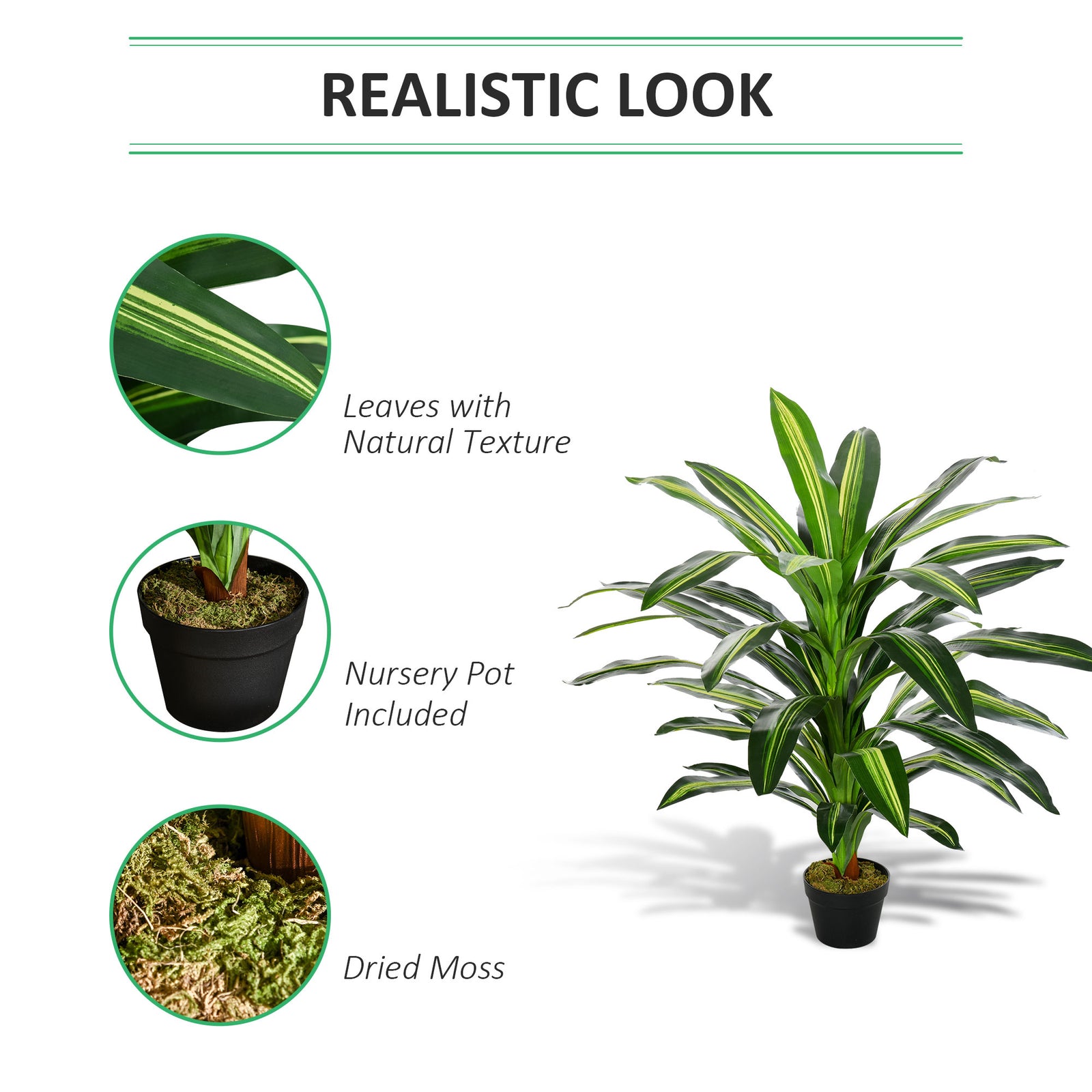 110cm Artificial Dracaena Plant Fake Tree Potted Home Office