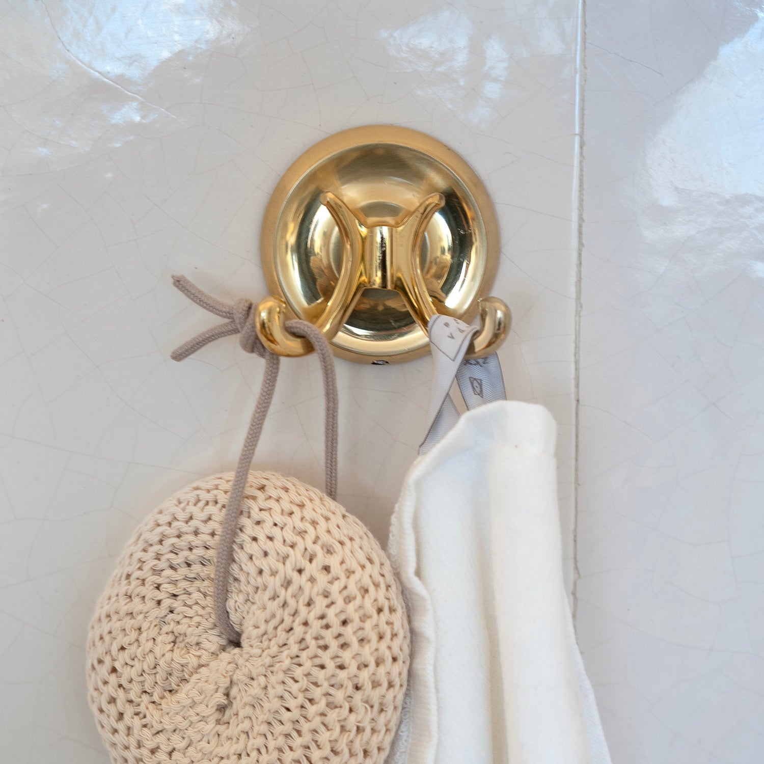Towel Hooks Wall Mounted Storage Non-rust Brass Core | Double | Polished Brass