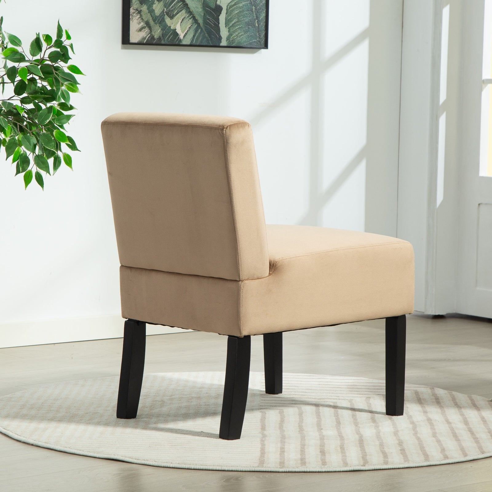 Valina Velvet Fabric Armless Accent Chair | Light Brown