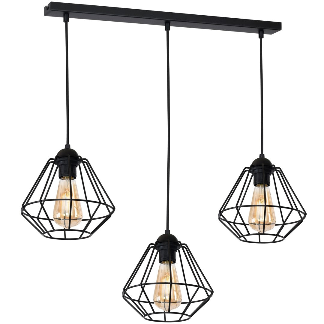 Colin Black Pendant Lamp 3xe27 Hand Made Matt Black Cage Style Lamps Creating Industrial Chic