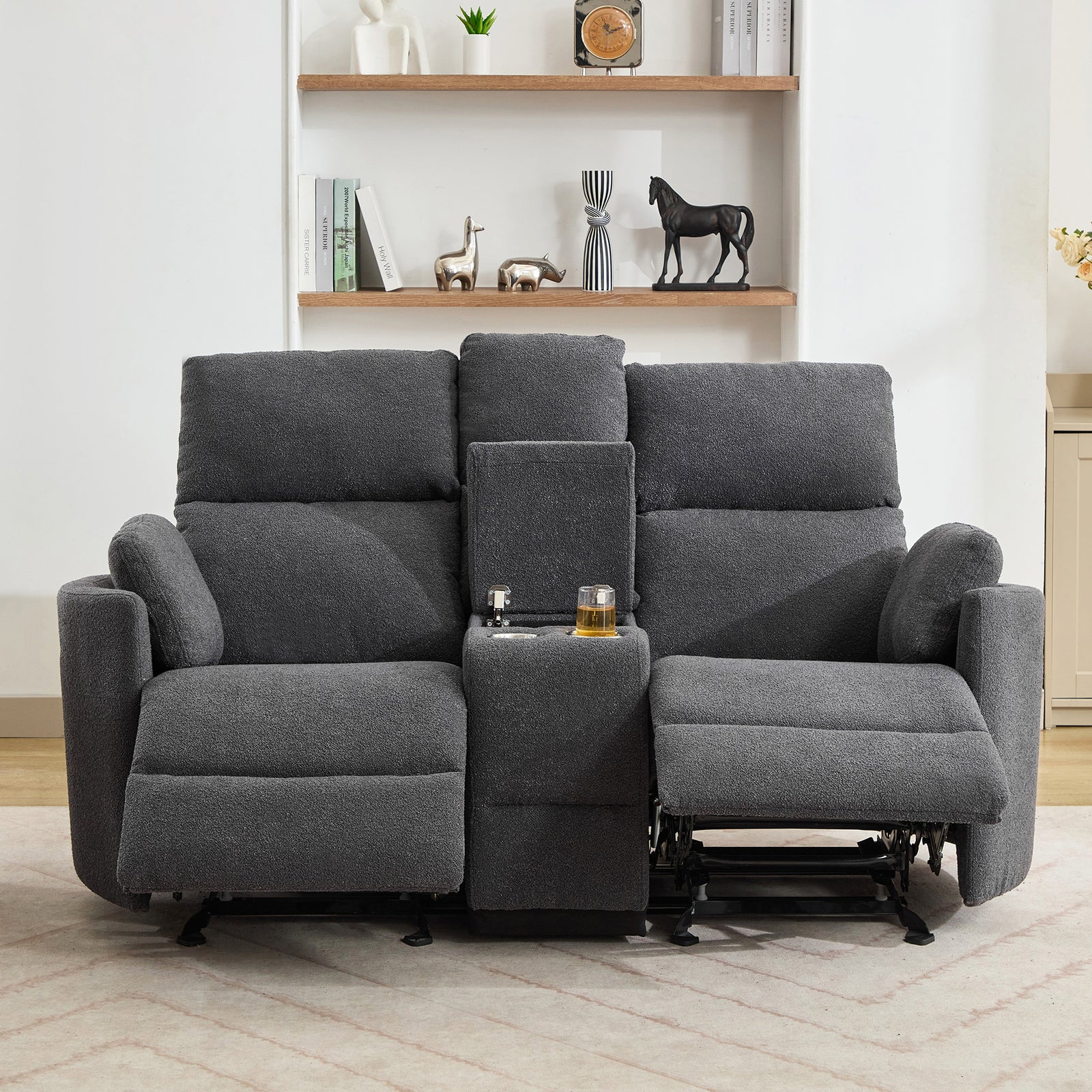 Powell 2 Seat Rocker Recliner Sofa With Centre Console | Dark Grey