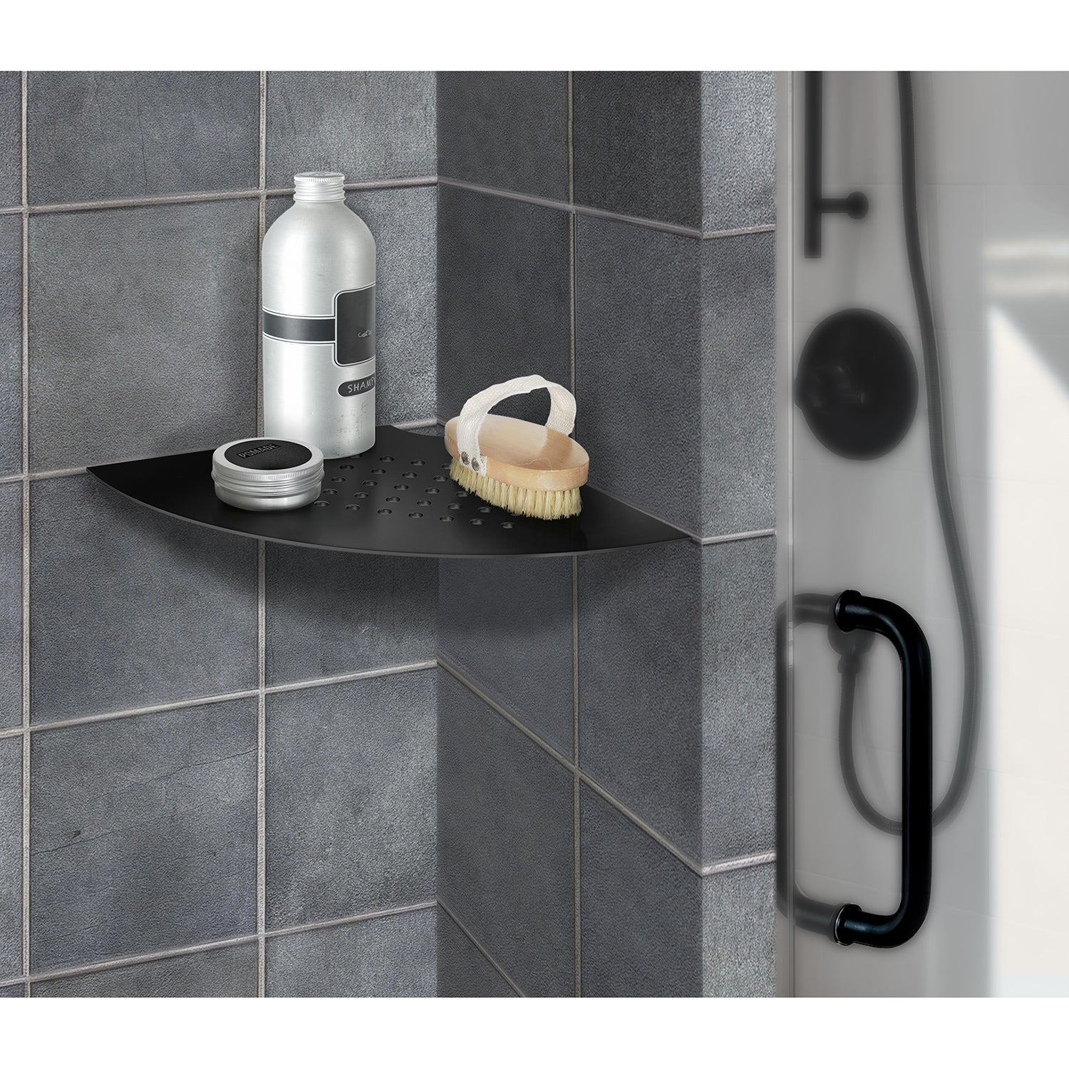 Bathroom Shower Grout Line Corner Shelf - Lines Design | Black